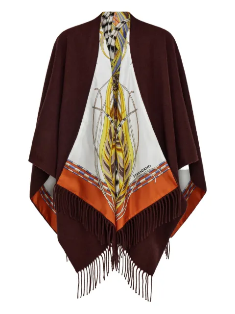 Ferragamo Rooster-print fringed reversible poncho