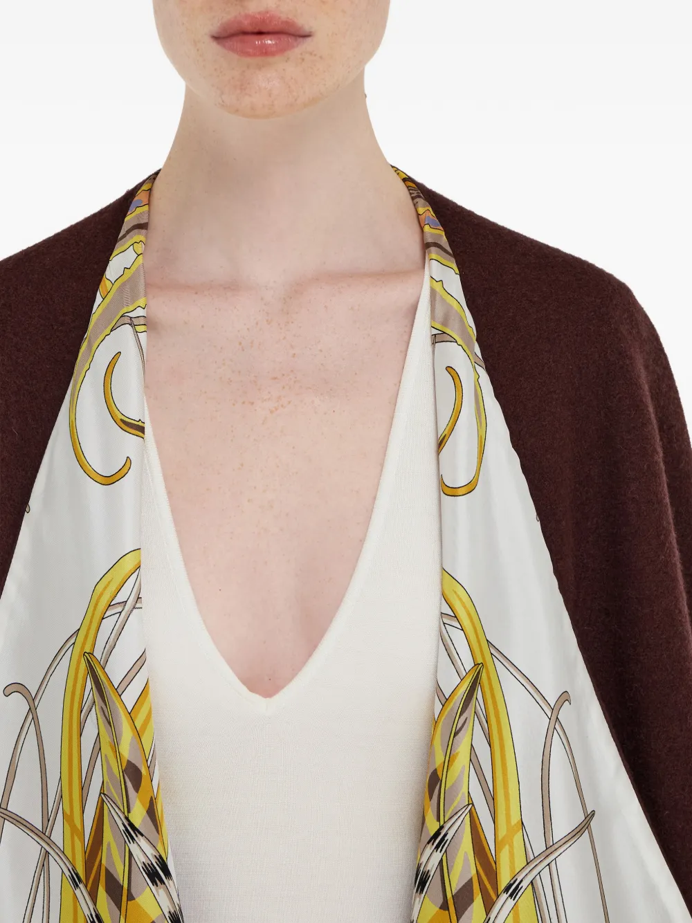 Ferragamo Rooster-print Fringed Reversible Poncho In Multi