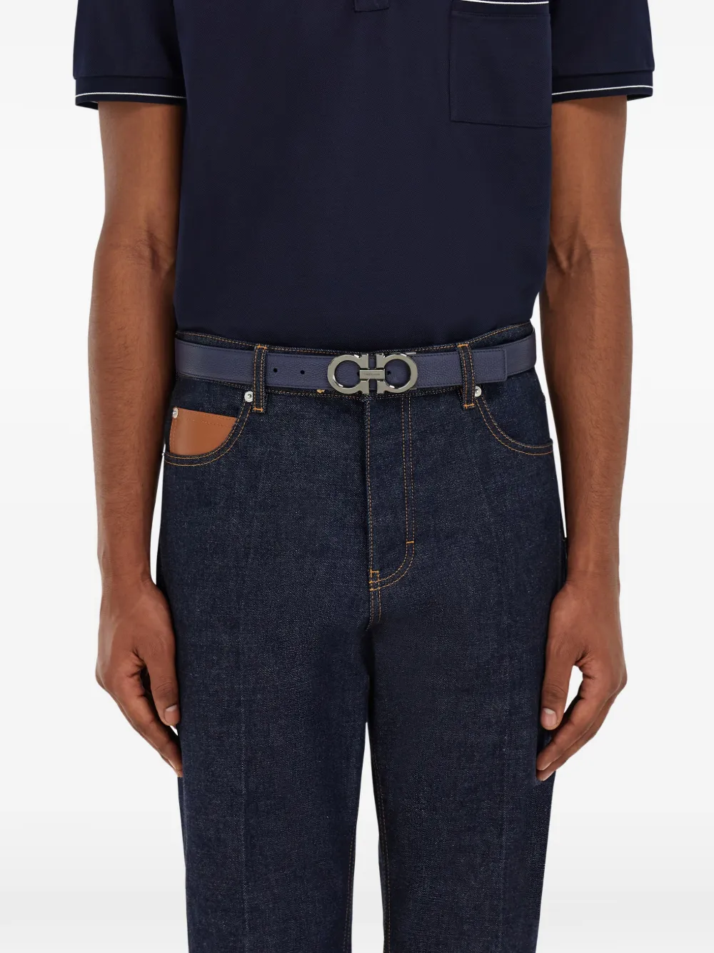  Ferragamo Reversible And Adjustable Gancini Belt - Blue 