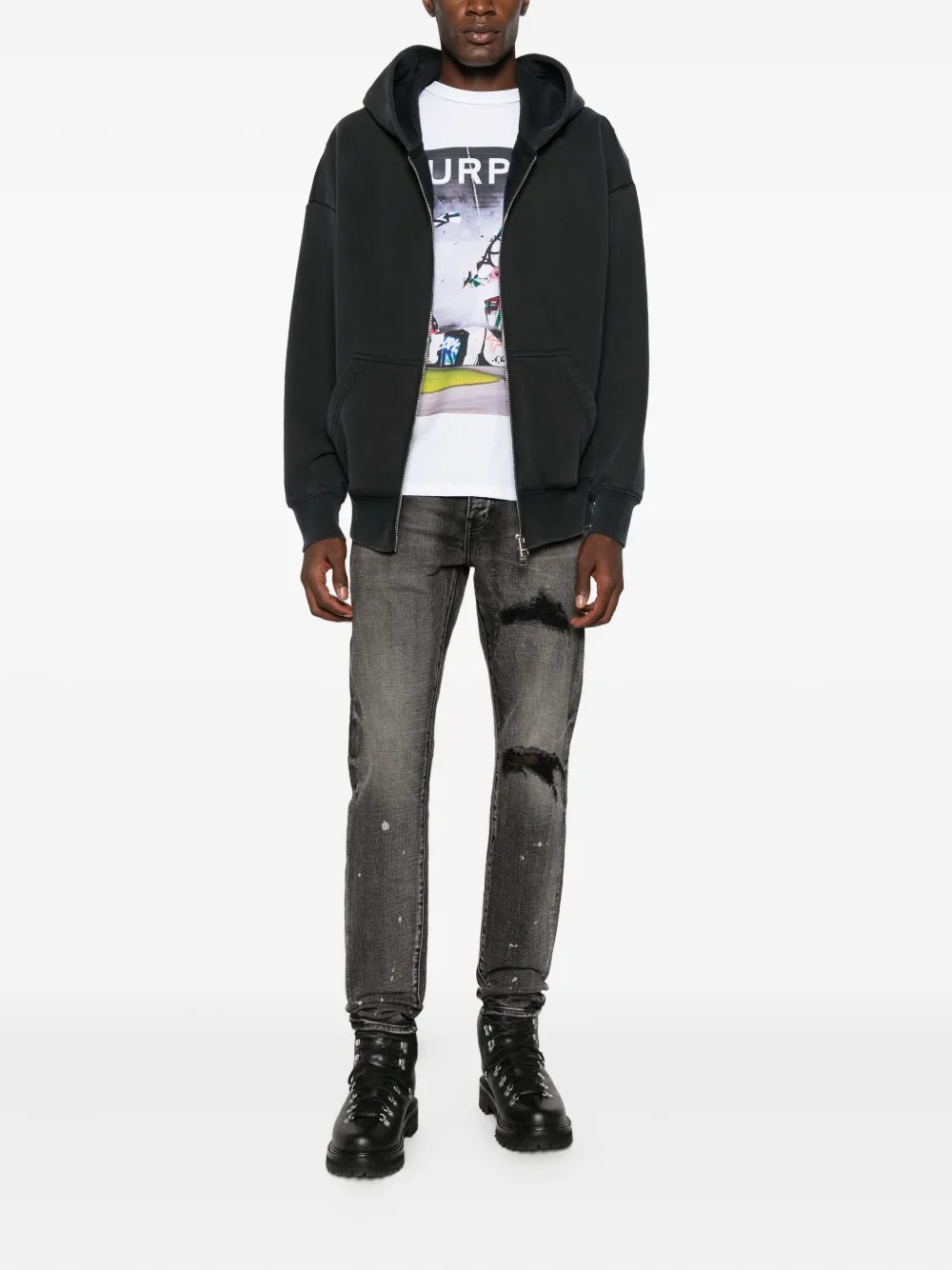 Purple Brand plaid-patch jeans - Zwart