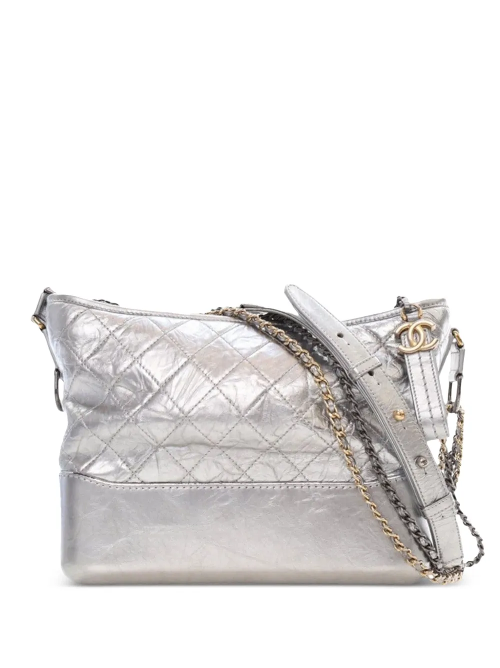Pre-owned Chanel 2016-2017 Medium Metallic Aged Calfskin Gabrielle Crossbody Bag In Silver