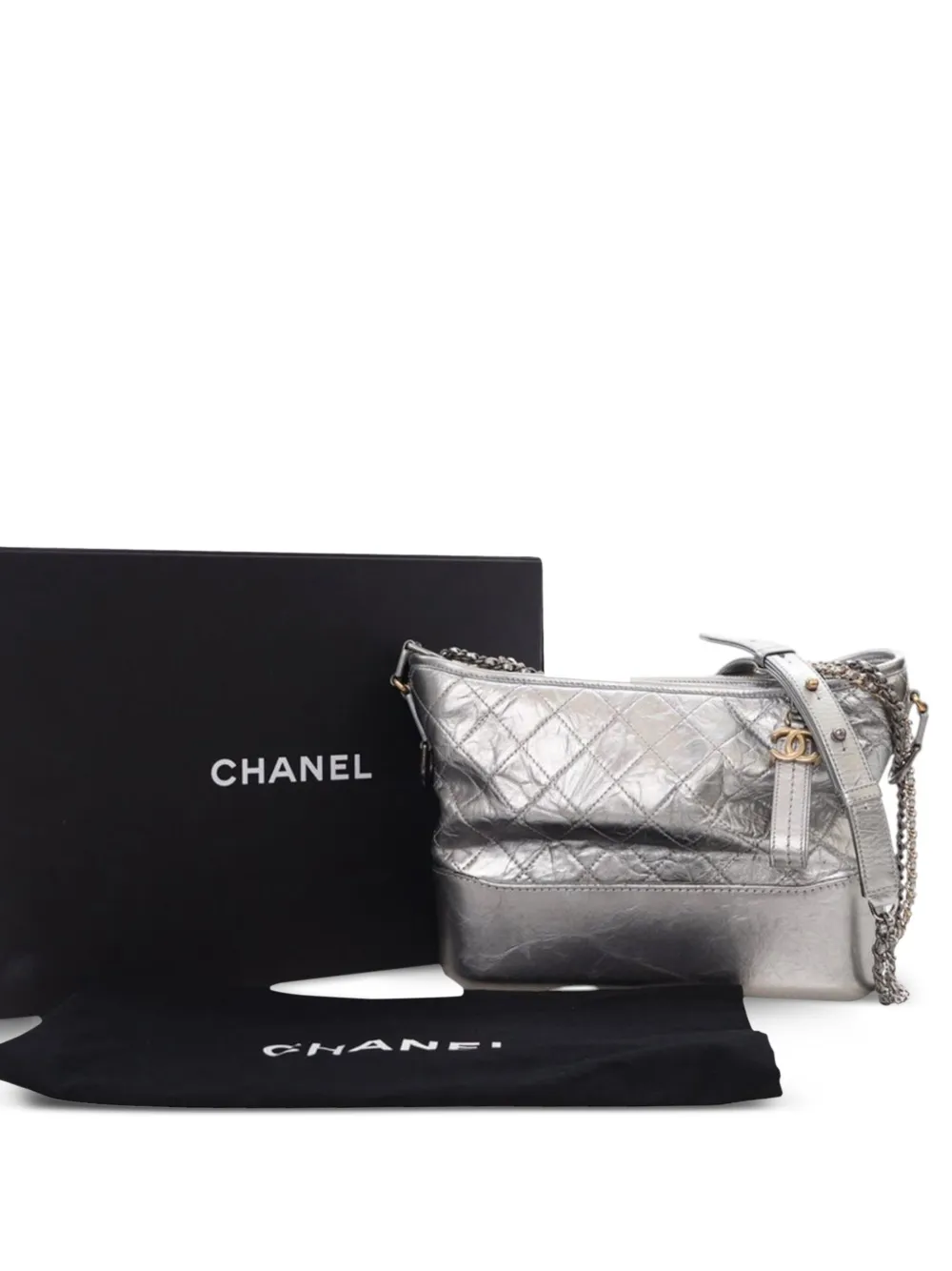 Pre-owned Chanel 2016-2017 Medium Metallic Aged Calfskin Gabrielle Crossbody Bag In Silver