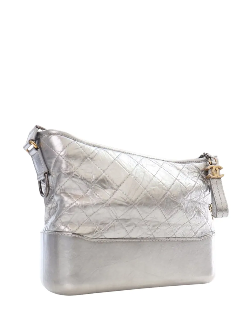 Pre-owned Chanel 2016-2017 Medium Metallic Aged Calfskin Gabrielle Crossbody Bag In Silver