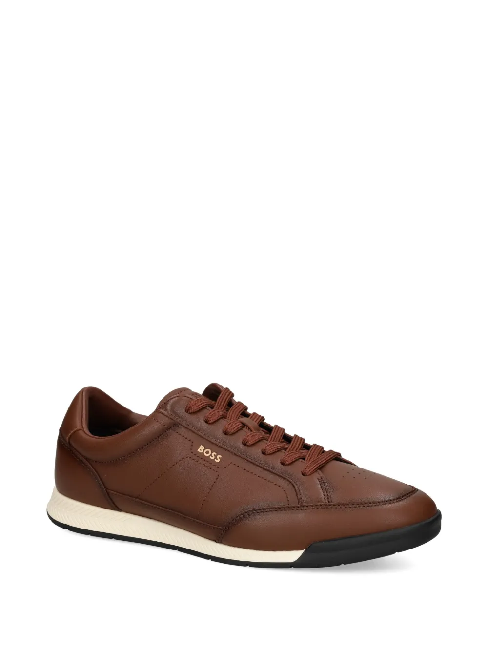 BOSS Geperforeerde leren sneakers Bruin
