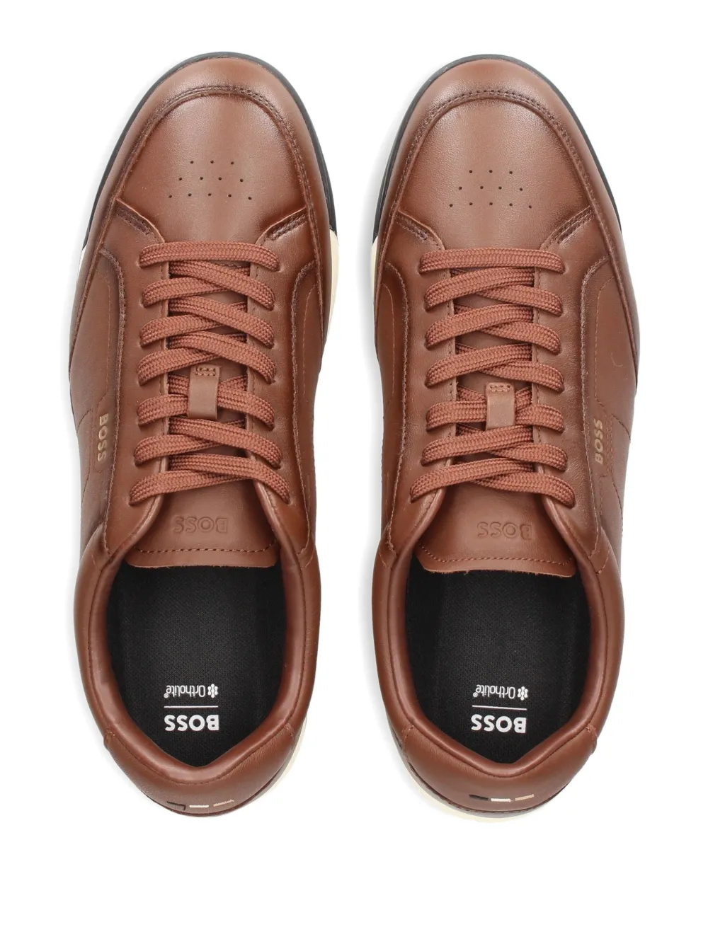 BOSS Geperforeerde leren sneakers Bruin