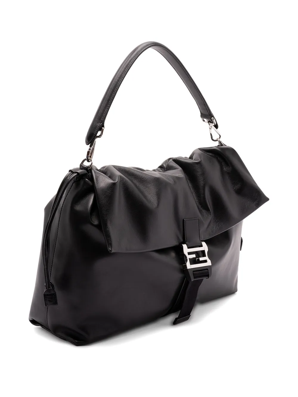 Fendi Maxi Flux Leather Shoulder Bag In Black