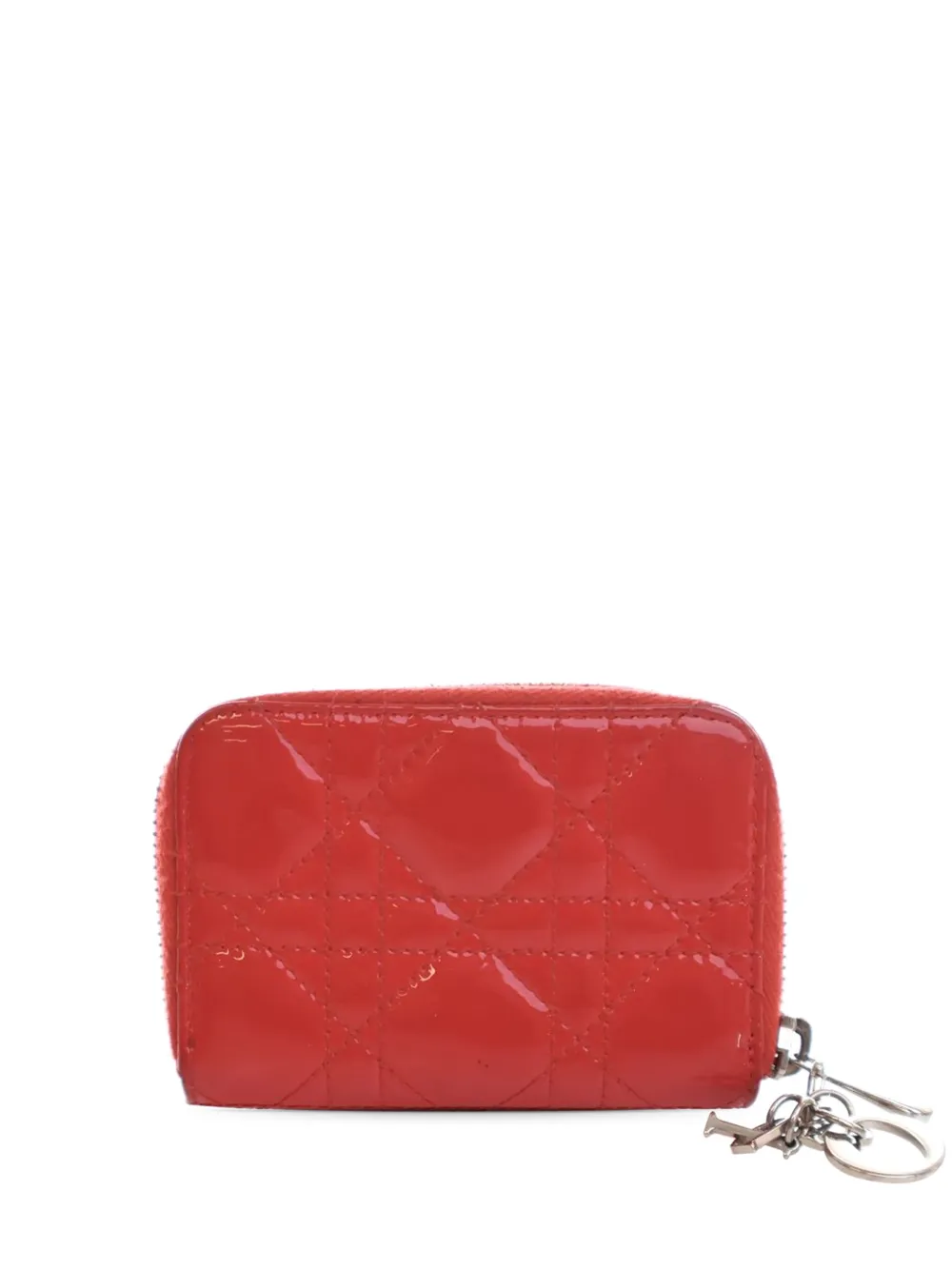 Pre-owned Dior 2014 Patent Cannage Lady  Voyageur Coin Purse Small Wallets In Red
