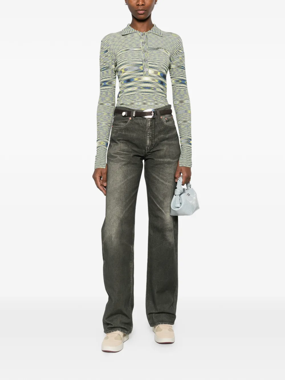 GANNI long-sleeve Knit Polo Top | Yellow | FARFETCH