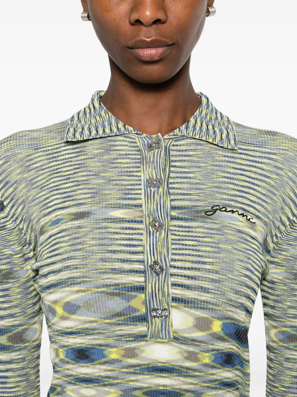 GANNI long-sleeve Knit Polo Top | Yellow | FARFETCH
