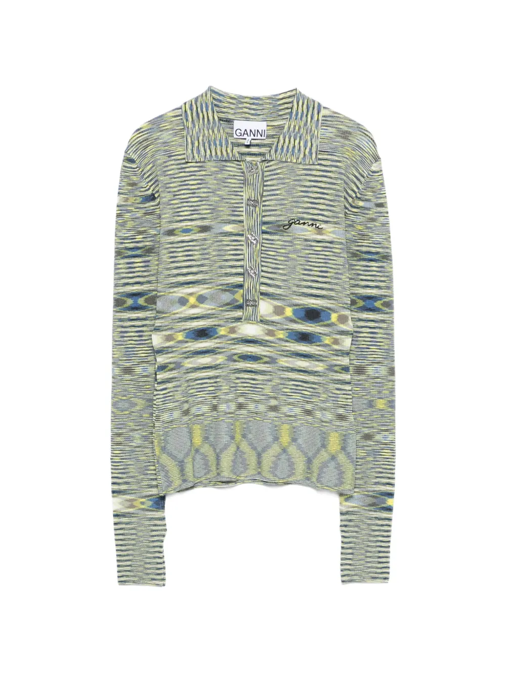 GANNI long-sleeve knit polo top - Toni neutri