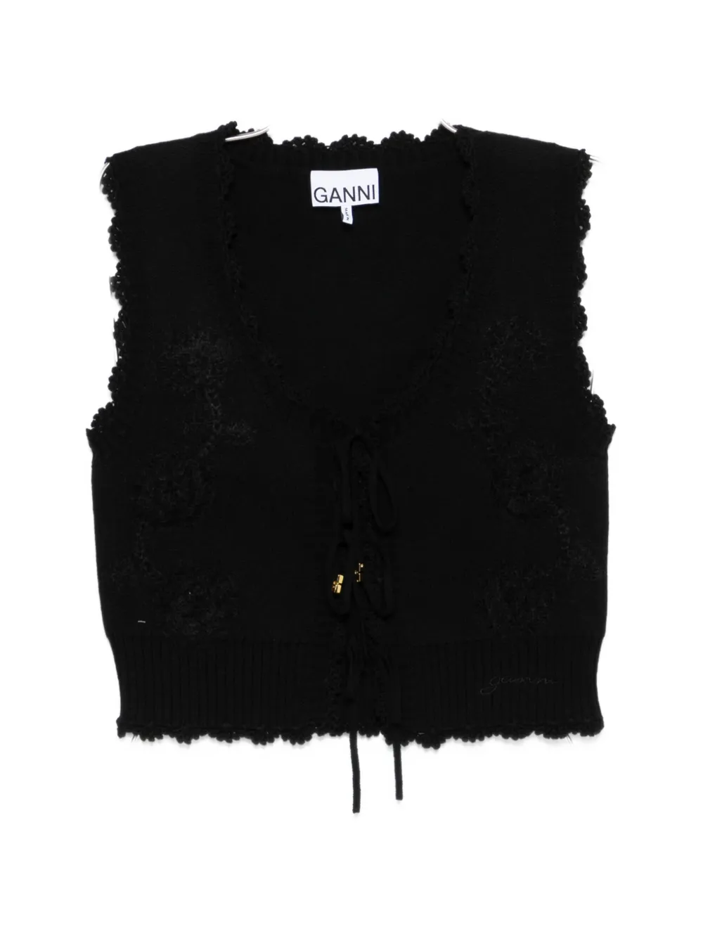 GANNI flower-applique sleeveless cardigan - Nero