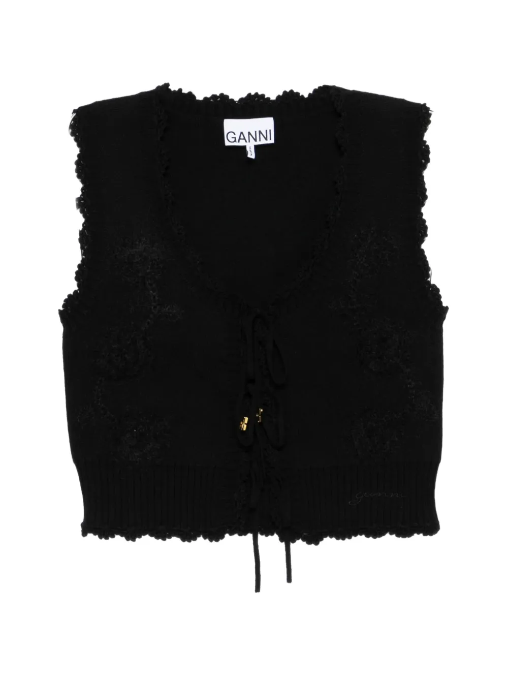 GANNI flower-applique sleeveless cardigan - Nero