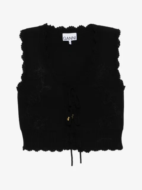 GANNI black crochet applique vest