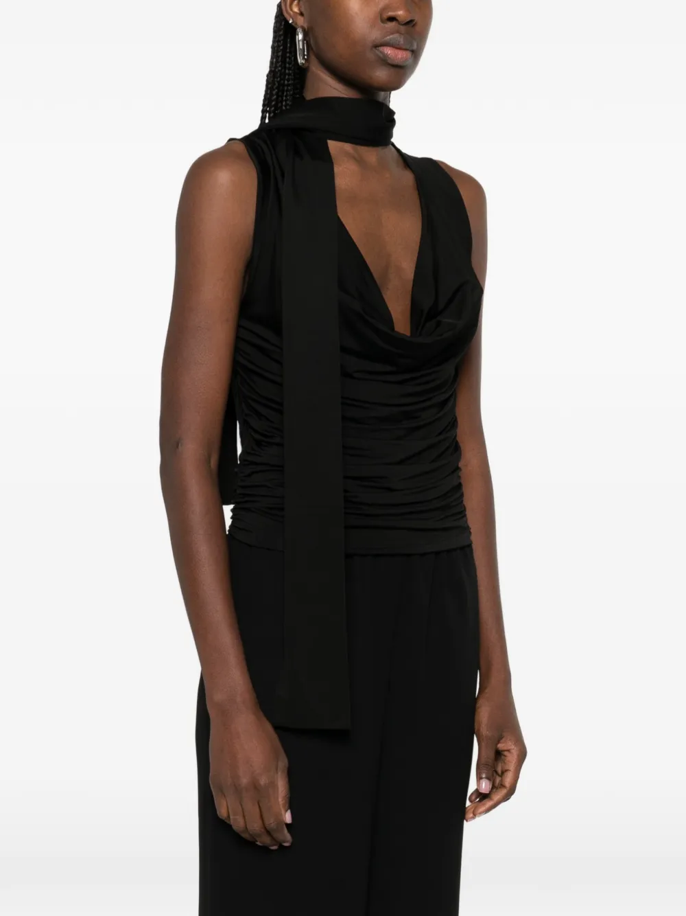  Aya Muse Self-tie Draped Top - Black 