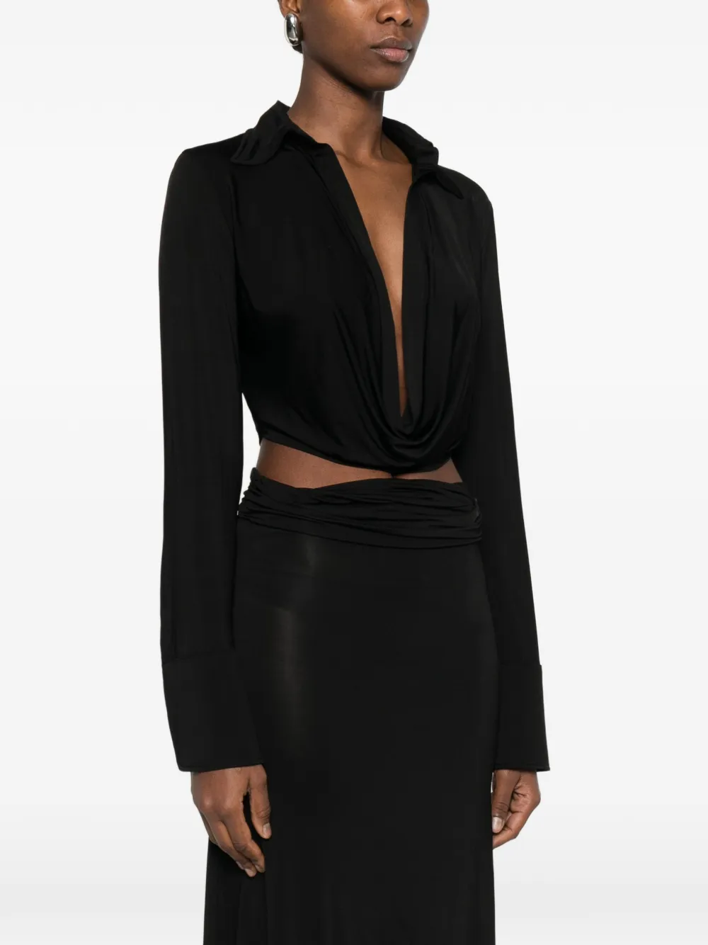  Aya Muse Draped Collared Top - Black 