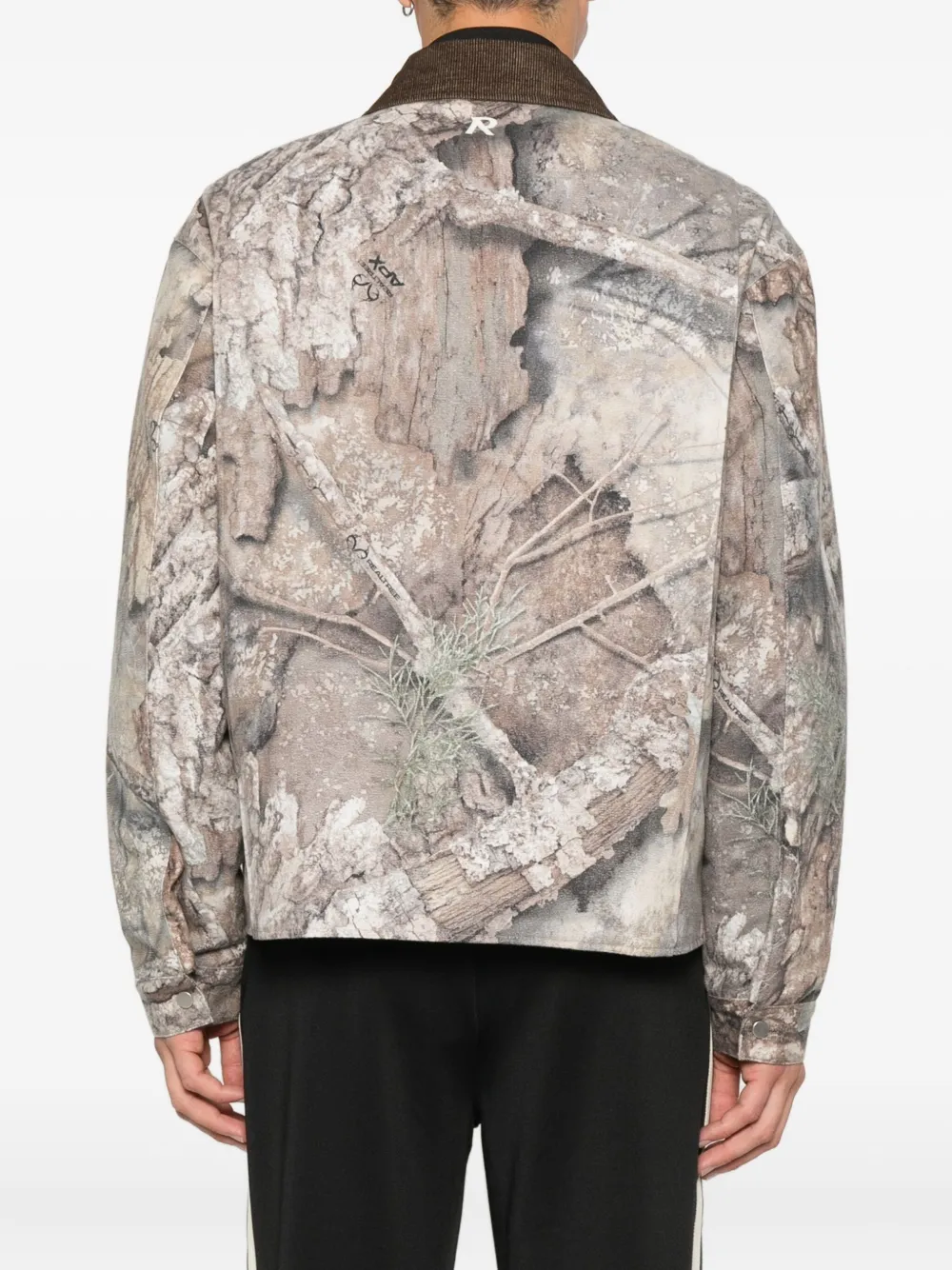 Represent Truckerjack met ribfluwelen kraag en camouflageprint Beige