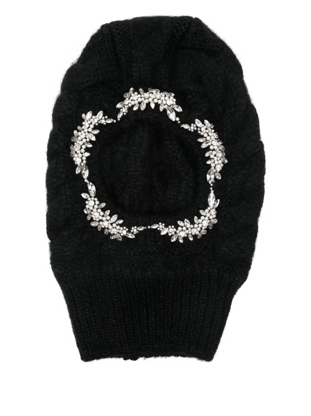 Simone Rocha Knitted Crystal-embellished Balaclava Hat In Black