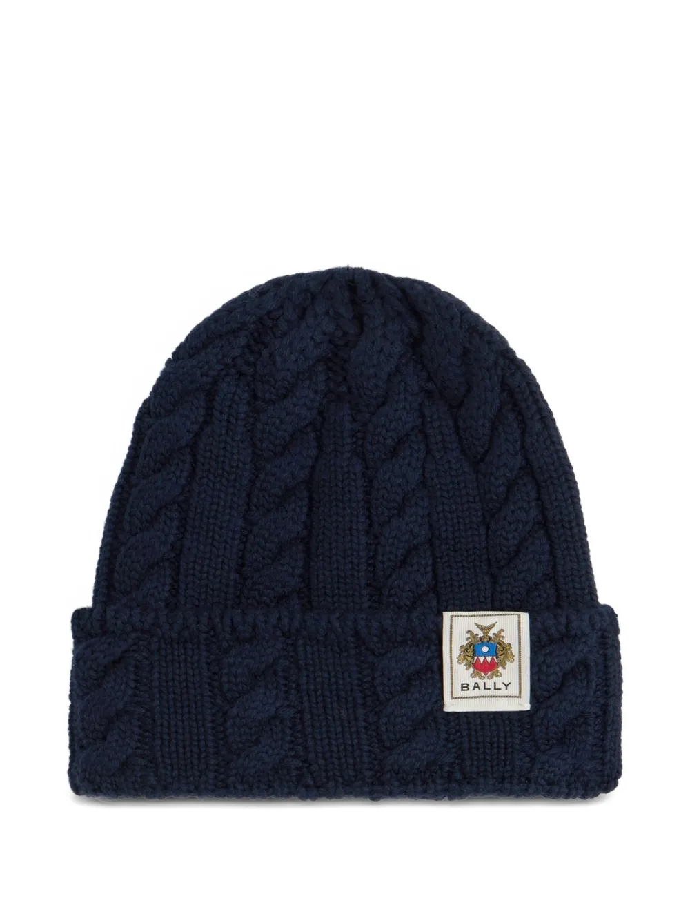 Bally cable-knit crest-label beanie hat | Blue | Image 1