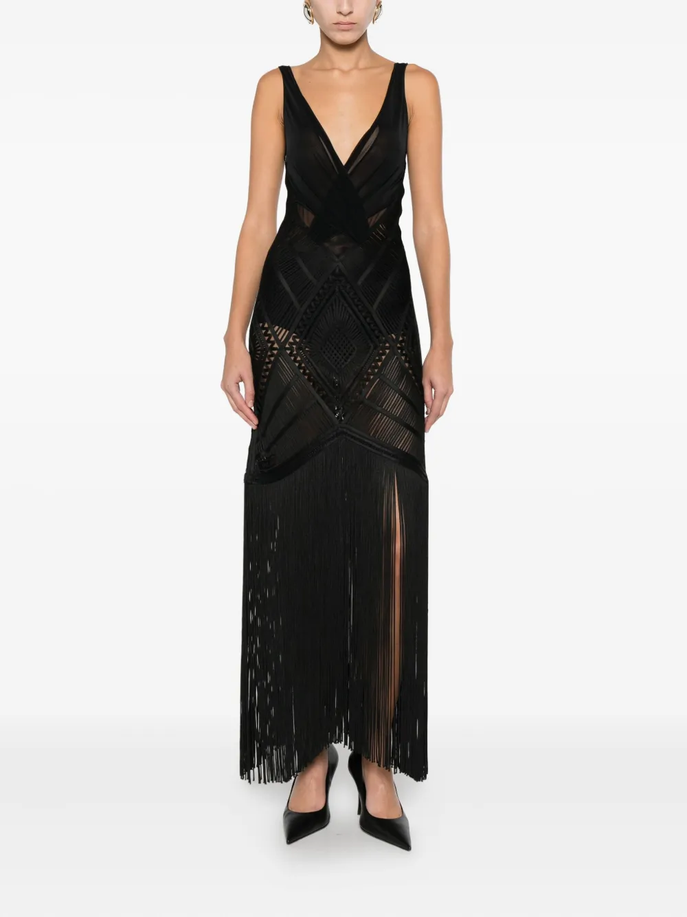 The Attico fringed midi dress - Zwart