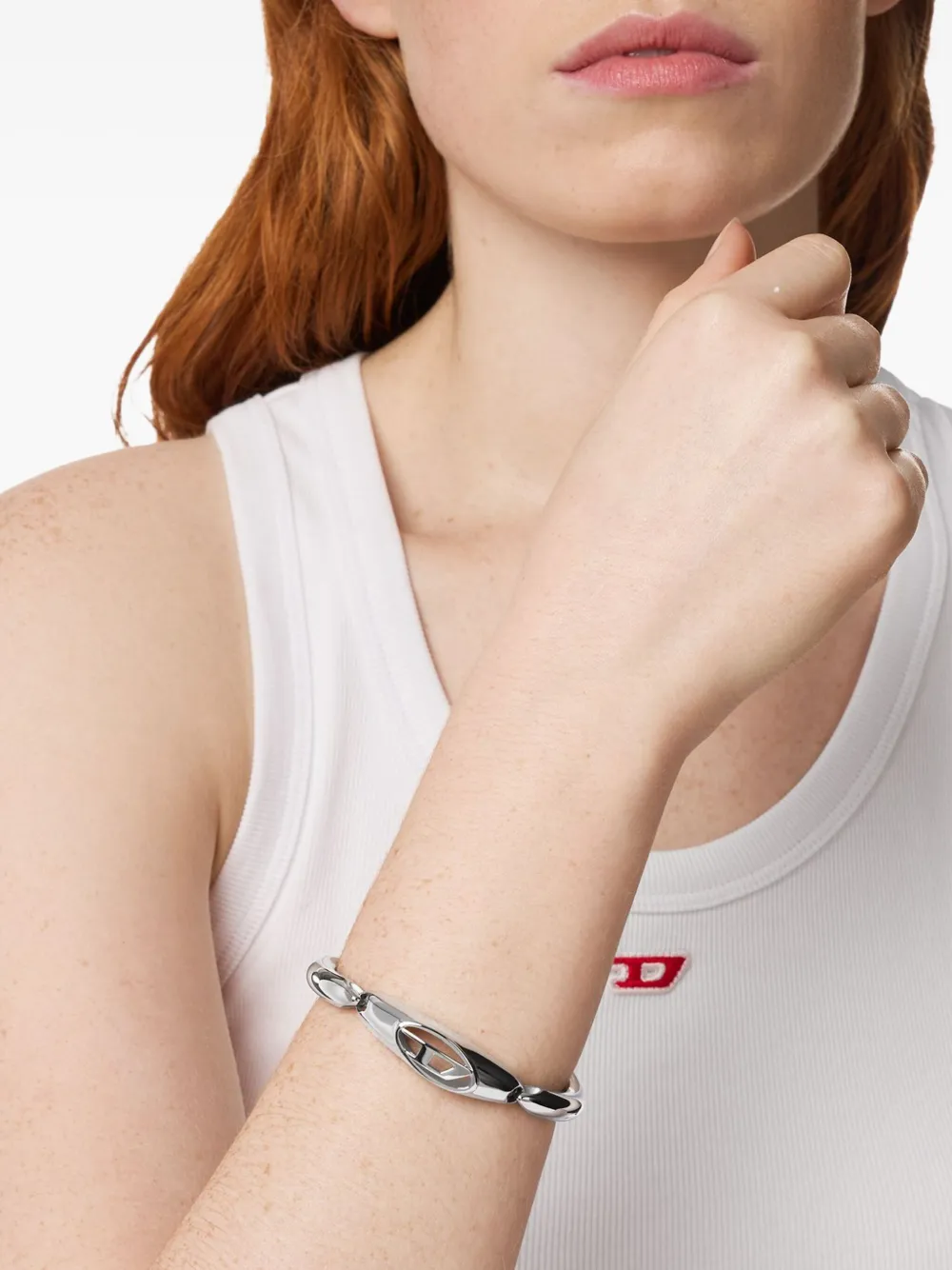 Diesel Cutout Oval Logo Bracelet In Black