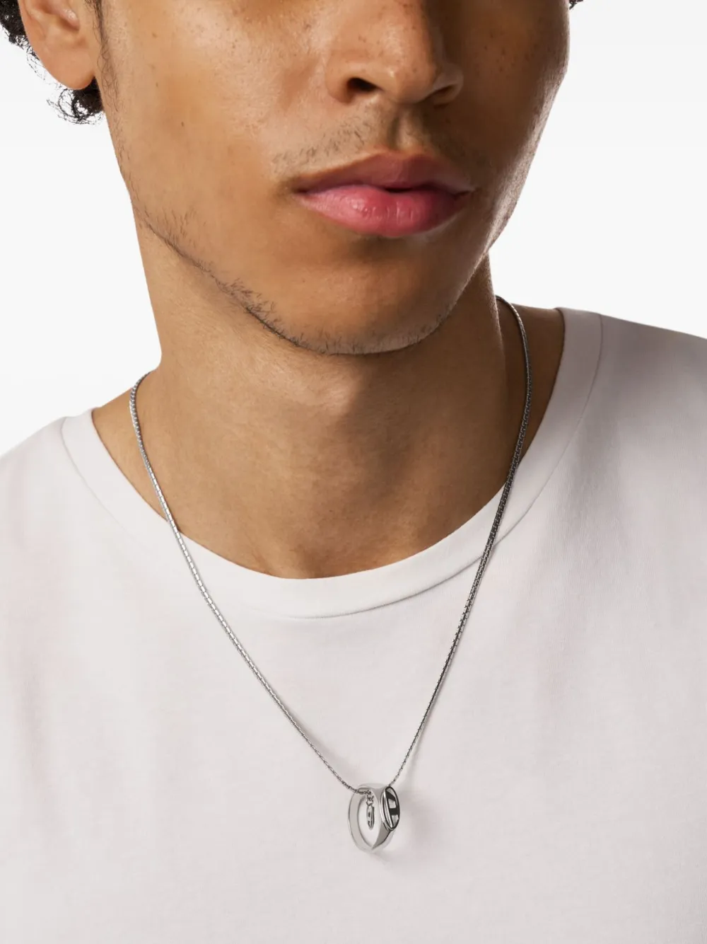  Diesel Oval Logo Ring Necklace - Silver 