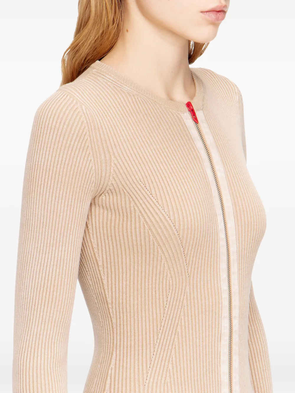Diesel Geribbelde katoenen body met rits Beige