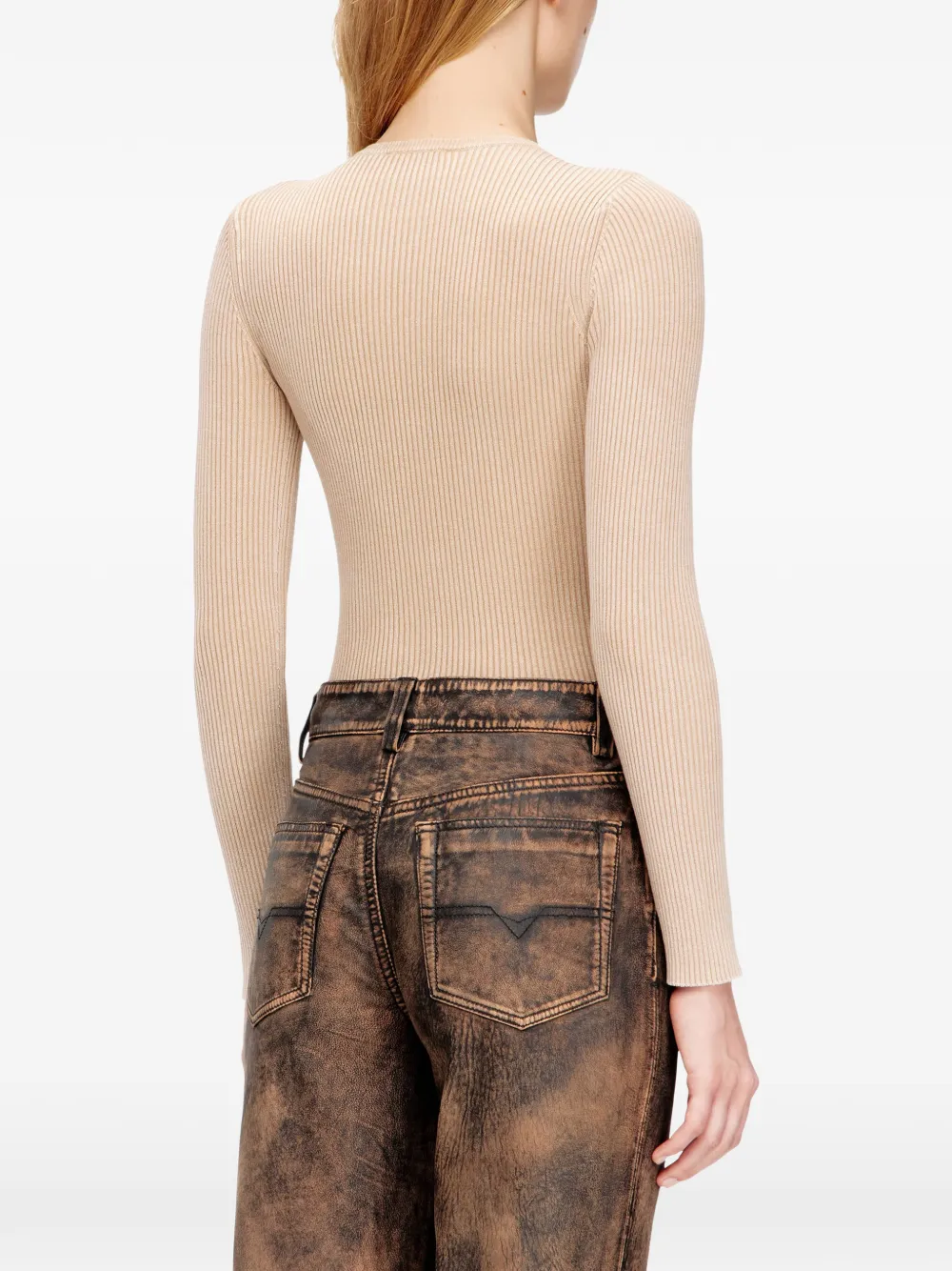 Diesel Geribbelde katoenen body met rits Beige