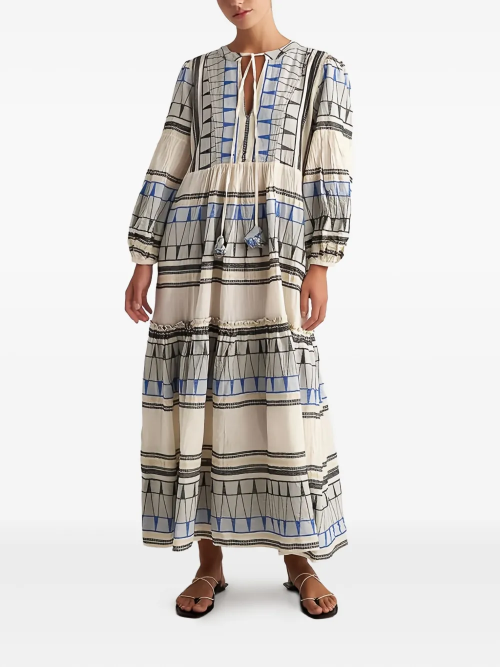Pearl & Caviar Geometric-print Maxi Dress In Neutral
