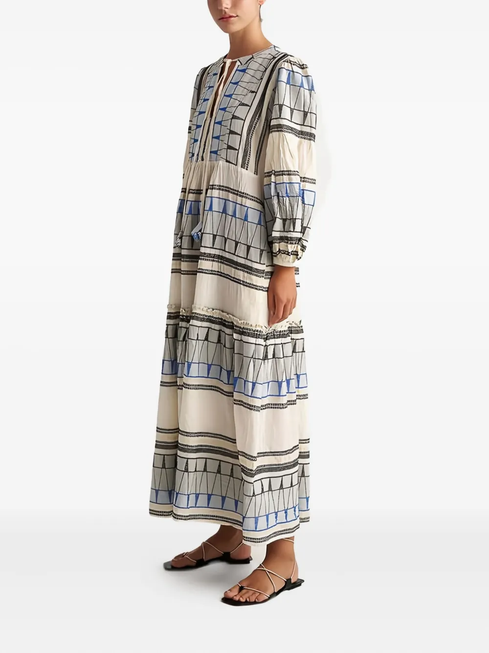 Pearl & Caviar Geometric-print Maxi Dress In Neutral