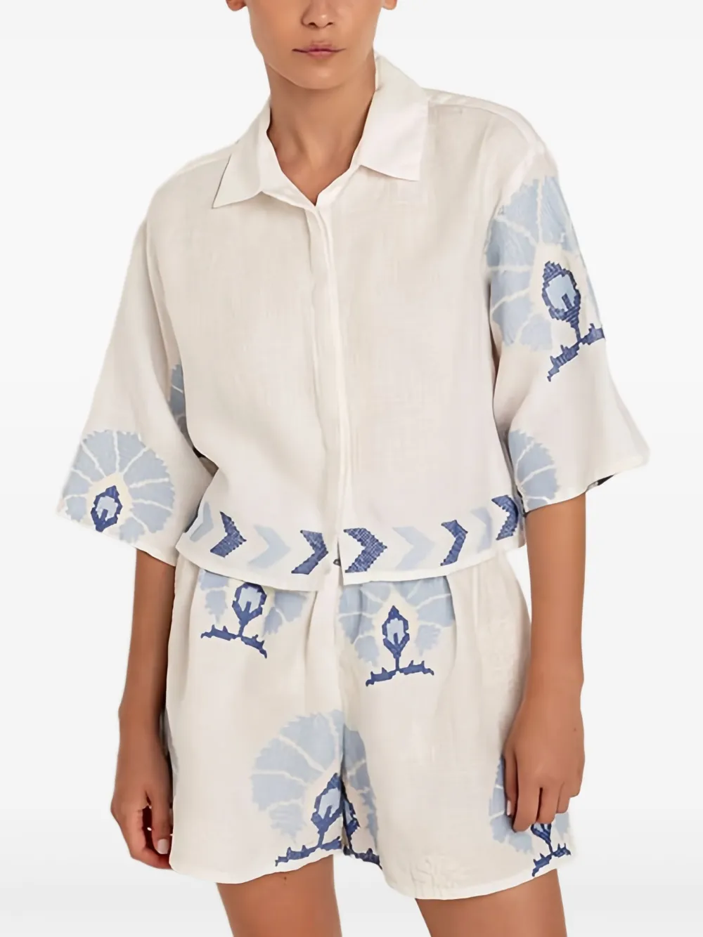 GREEK ARCHAIC KORI Camicia con ricamo - Bianco