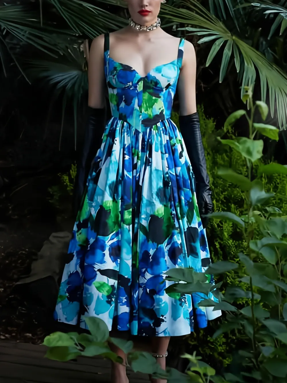MUSEUM OF FINE CLOTHING Midi-jurk met sweetheart bloemen - Blauw