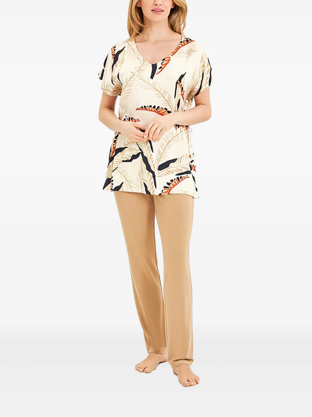 Louis Fèraud V-neck Printed Pyjamas (set Of Two) In Neutral