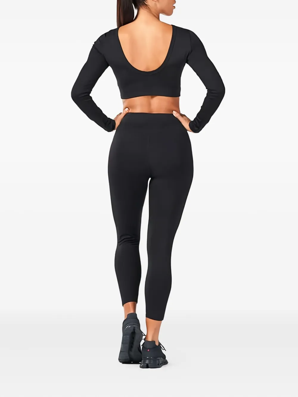 Squatwolf Long-sleeve Scoop-back Crop Top In Black