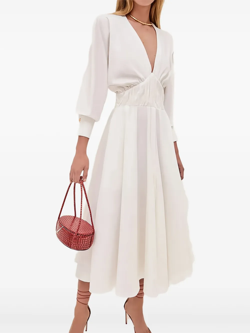 Alexis Viro gesmockte midi-jurk met V-hals Wit