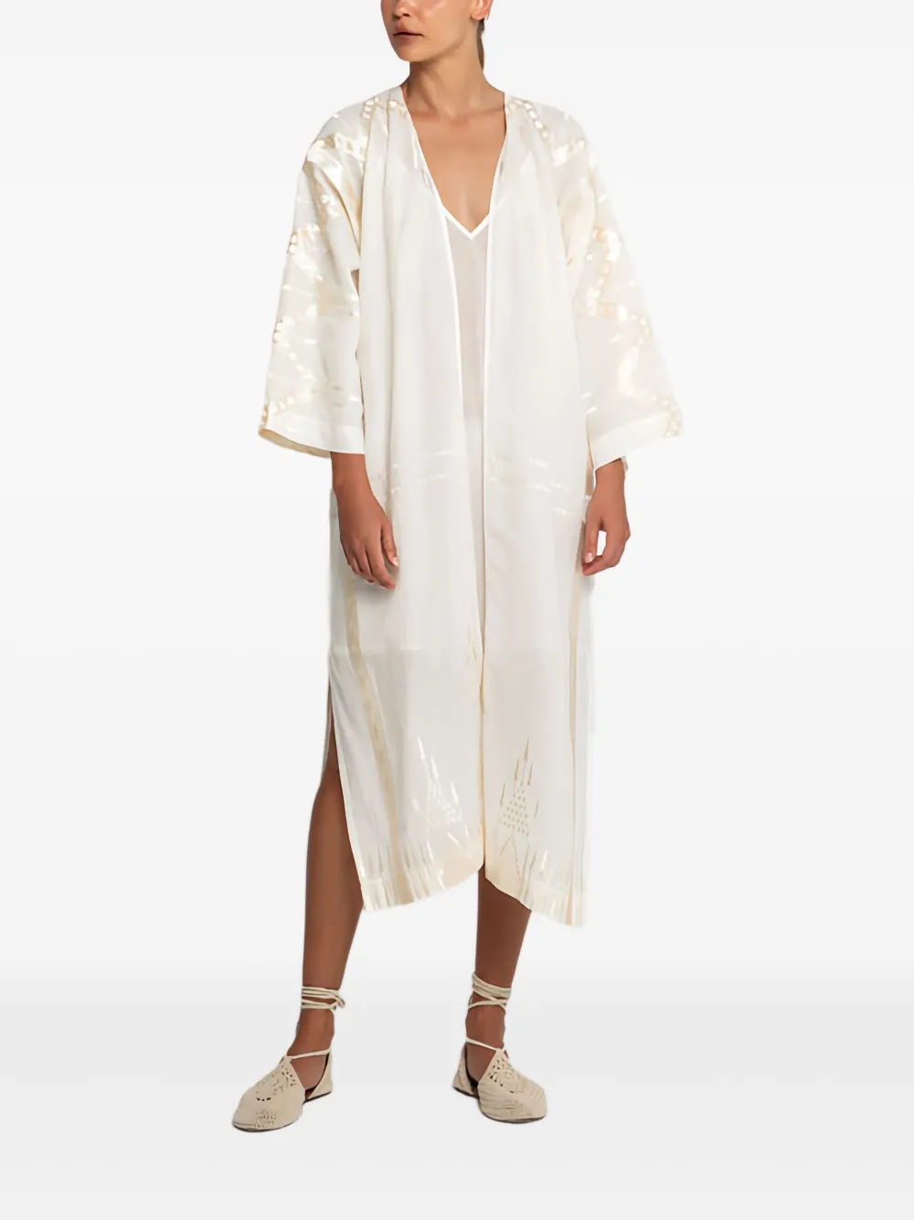 Greek Archaic Kori Embroidered Coat In Neutral