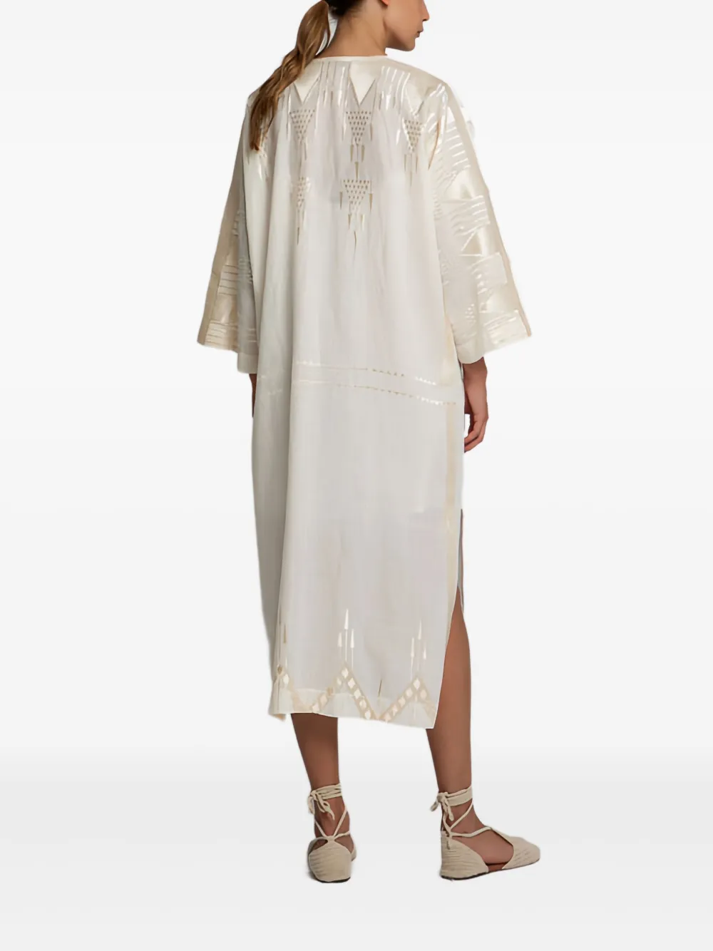 Greek Archaic Kori Embroidered Coat In Neutral