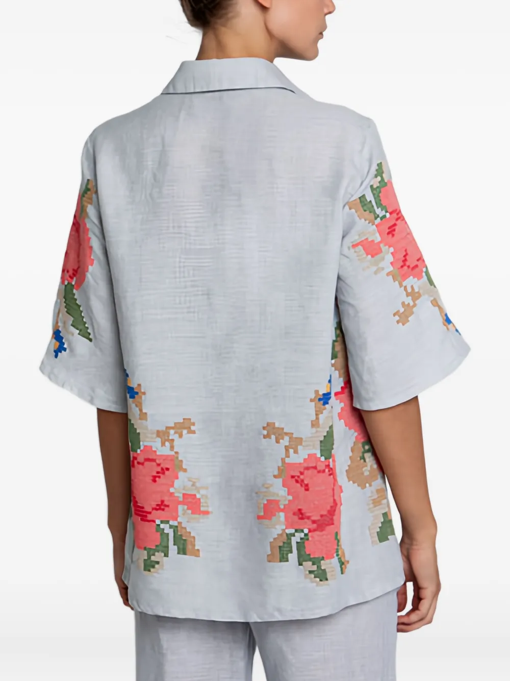 GREEK ARCHAIC KORI Shirt met geborduurde bloemen Grijs
