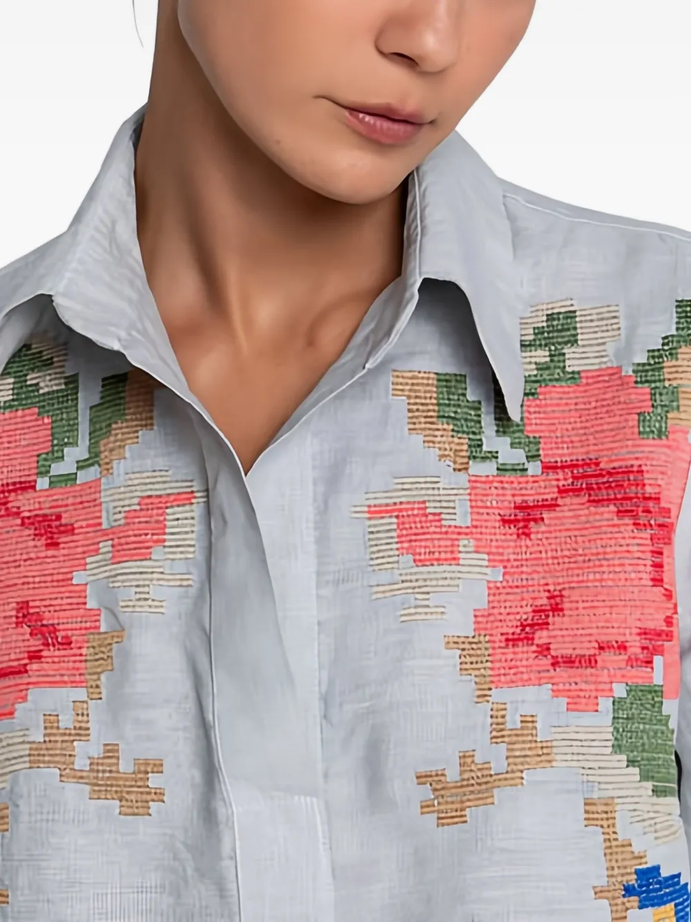 GREEK ARCHAIC KORI Shirt met geborduurde bloemen Grijs