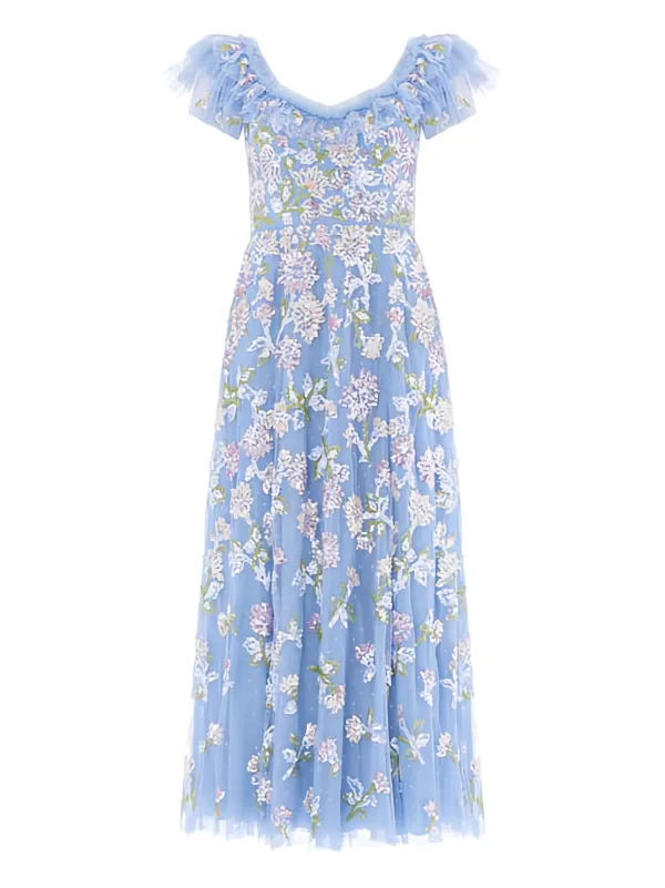 Needle & Thread Sequin Ruffled Midi Dress | Blue | FARFETCH