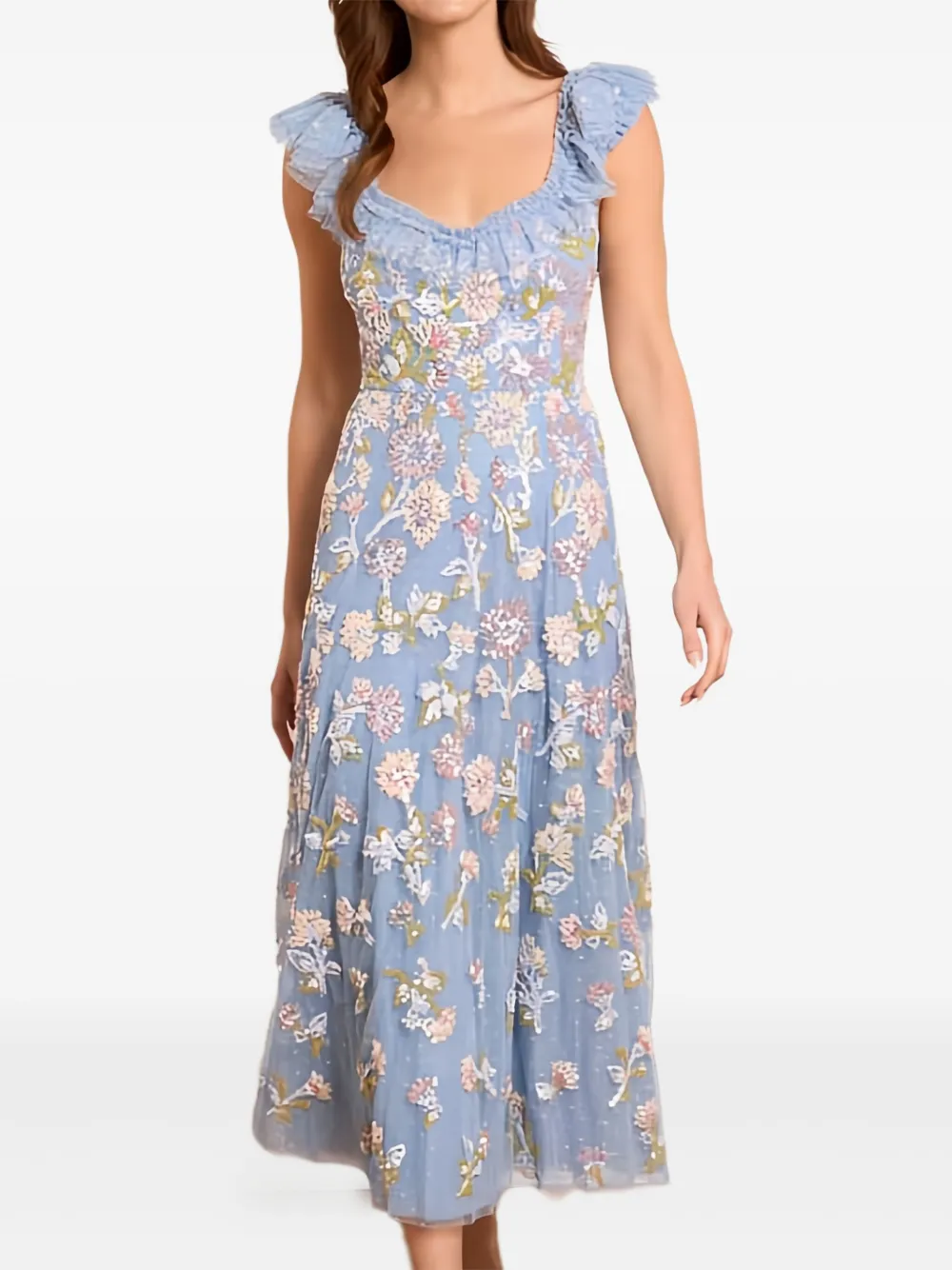 Needle & Thread Midi-jurk met pailletten en ruches - Blauw