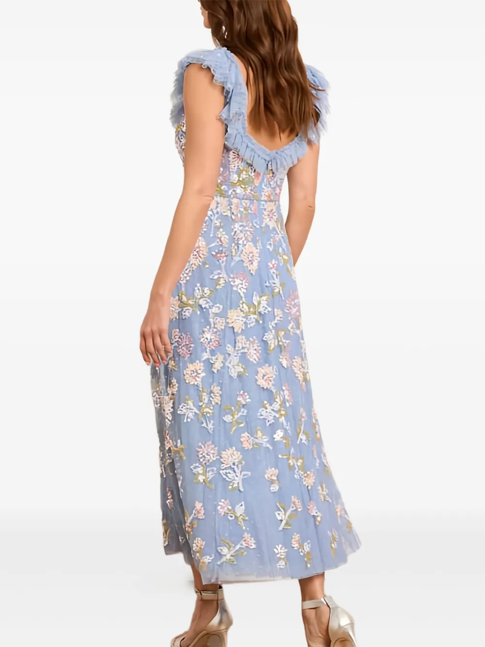 Needle & Thread Midi-jurk met pailletten en ruches Blauw