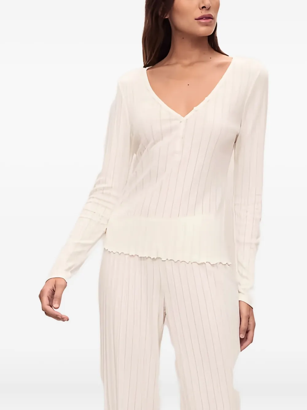 Eberjey Pointelle V-neck Henley T-shirt In Neutral
