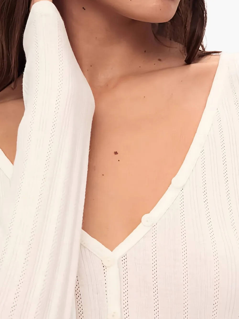 Eberjey Pointelle V-neck Henley T-shirt In Neutral