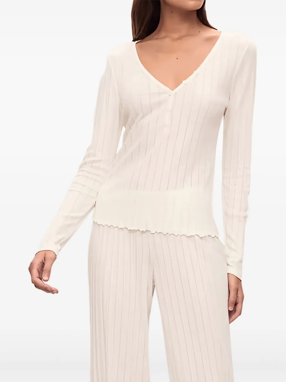 Eberjey Pointelle V-neck Henley T-shirt In Neutral