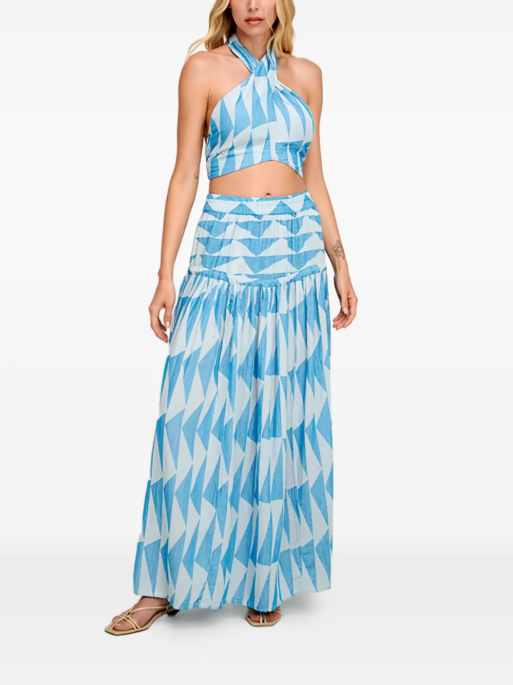 PEARL & CAVIAR Zakar geometrische maxi-rok - Blauw