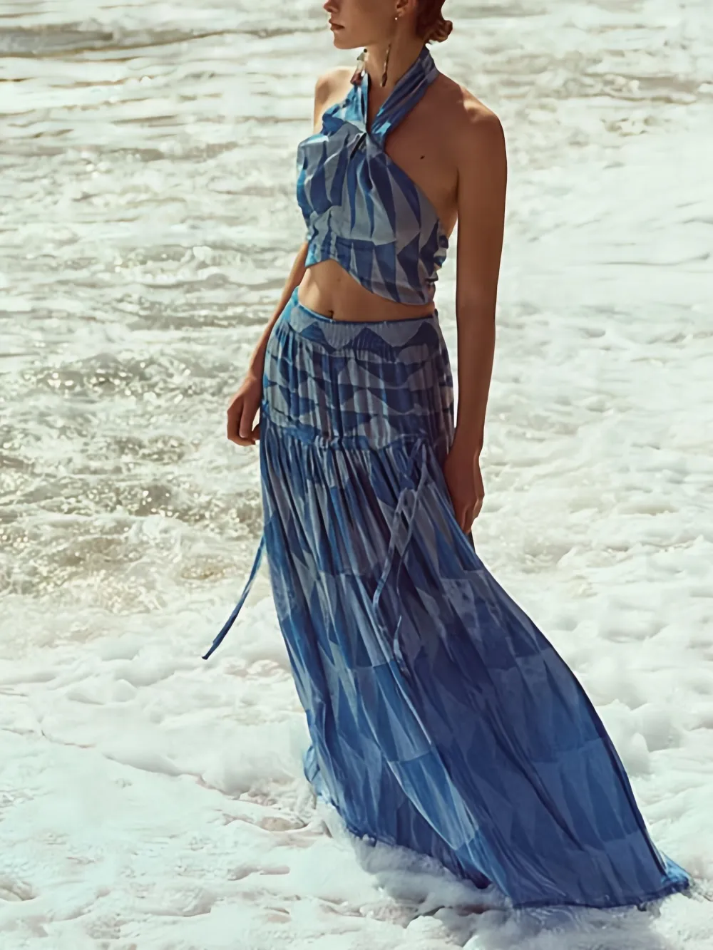 Pearl & Caviar Zakar Geometric Maxi Skirt In Blue