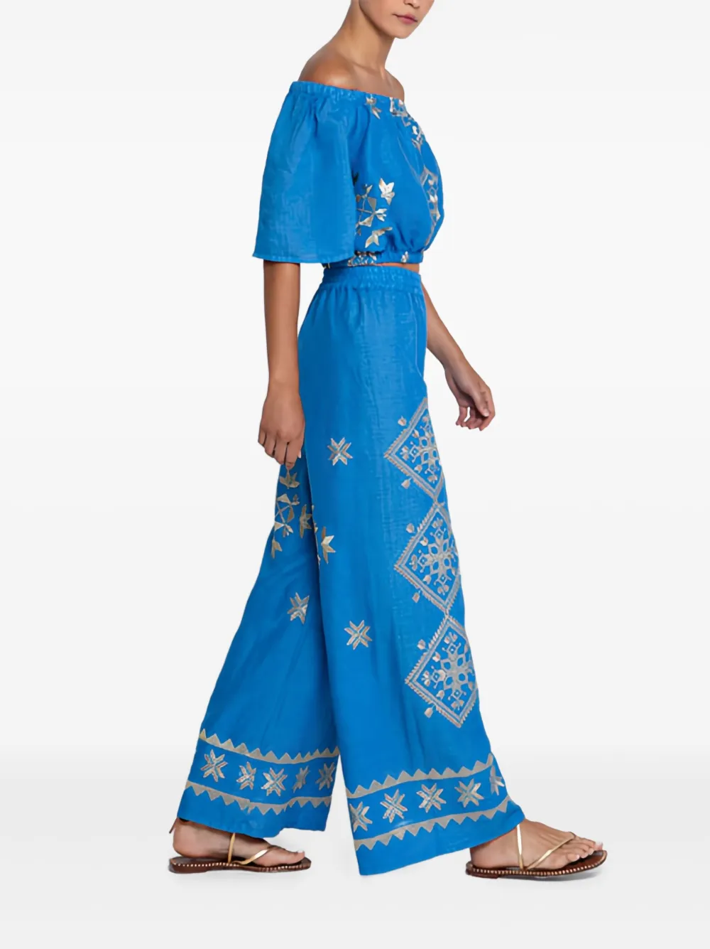 GREEK ARCHAIC KORI Strapless blouse met borduurwerk - Blauw