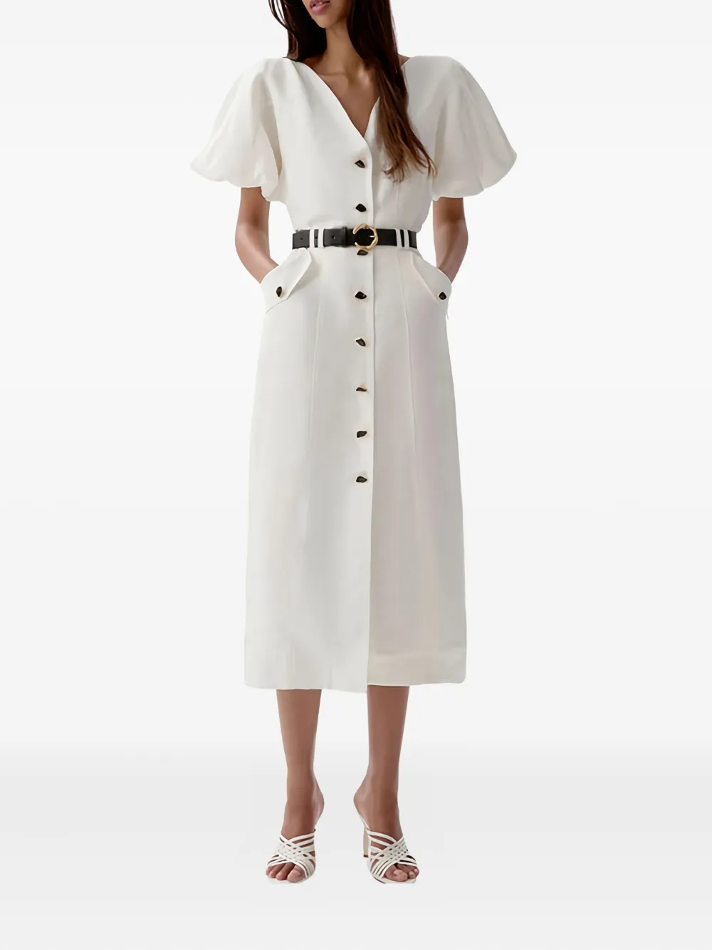 Aje Midi-jurk met pofmouwen - Beige