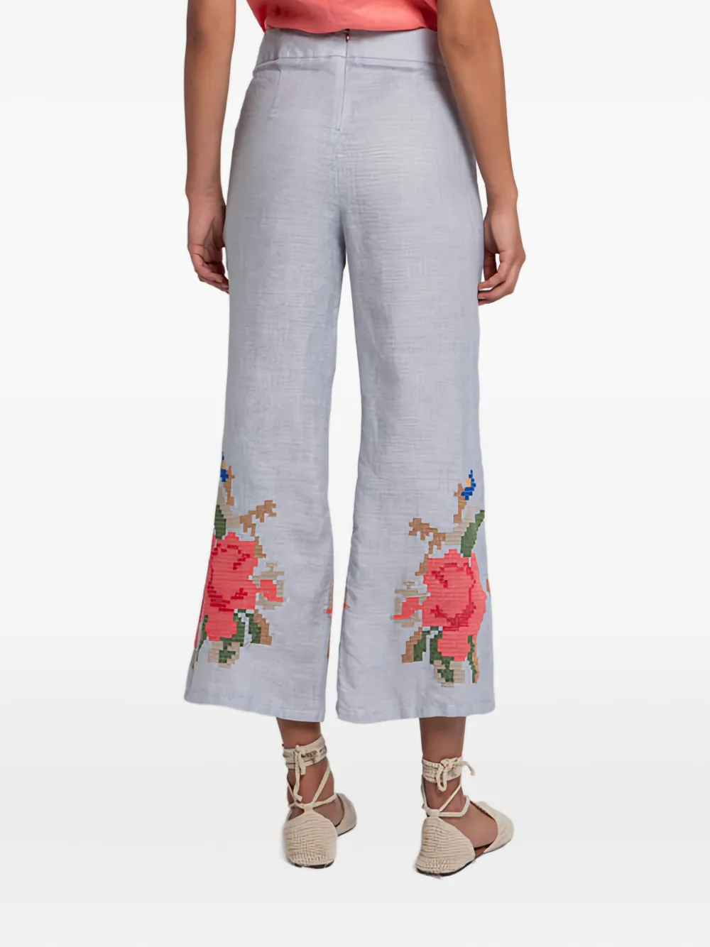 GREEK ARCHAIC KORI Broek met geborduurde bloemen Grijs