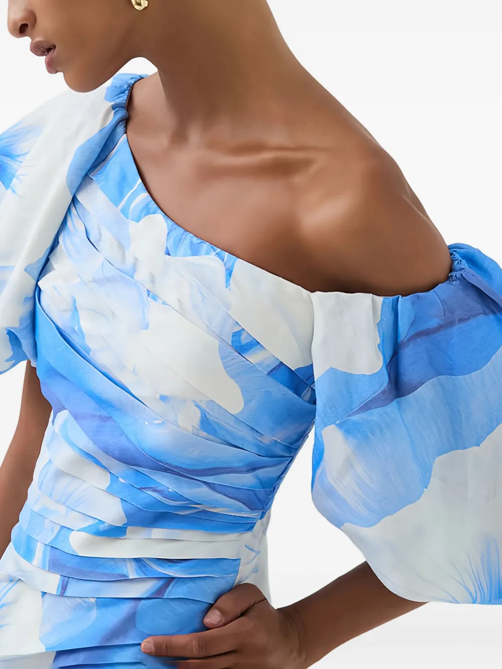 Aje Cadence Ruched One-shoulder Midi Dress In Blue